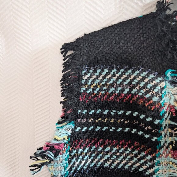 Luisa Spagnoli Italy Woven Knit Vest Black Multicolor Plaid Fringe Large IT 46 - Picture 9 of 15